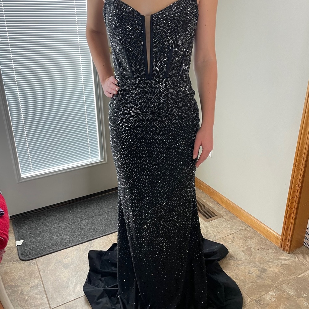 Sherri Hill Black Backless Sequin Gown with Plunge Neckline for Prom